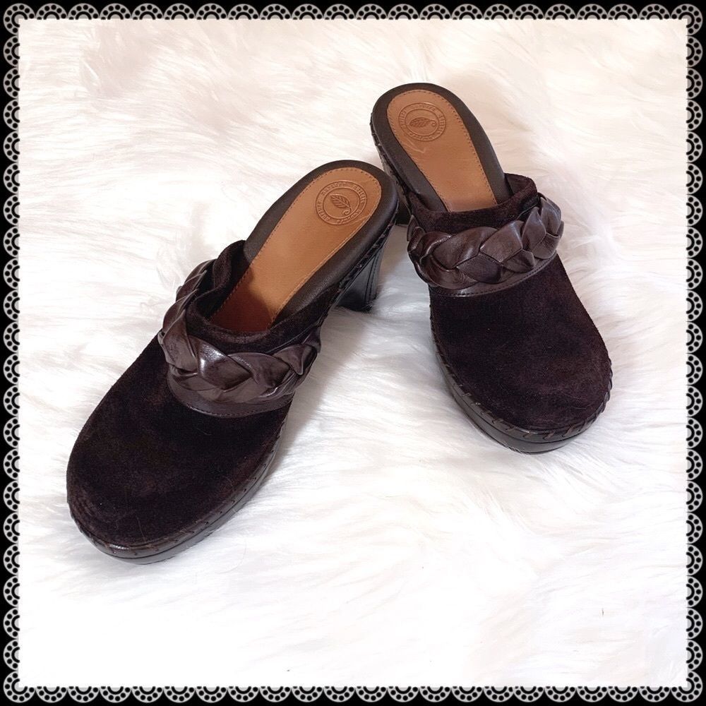 NUTURE BY LAMAZE Chocolate Brown Suede Leather Braided Clogs